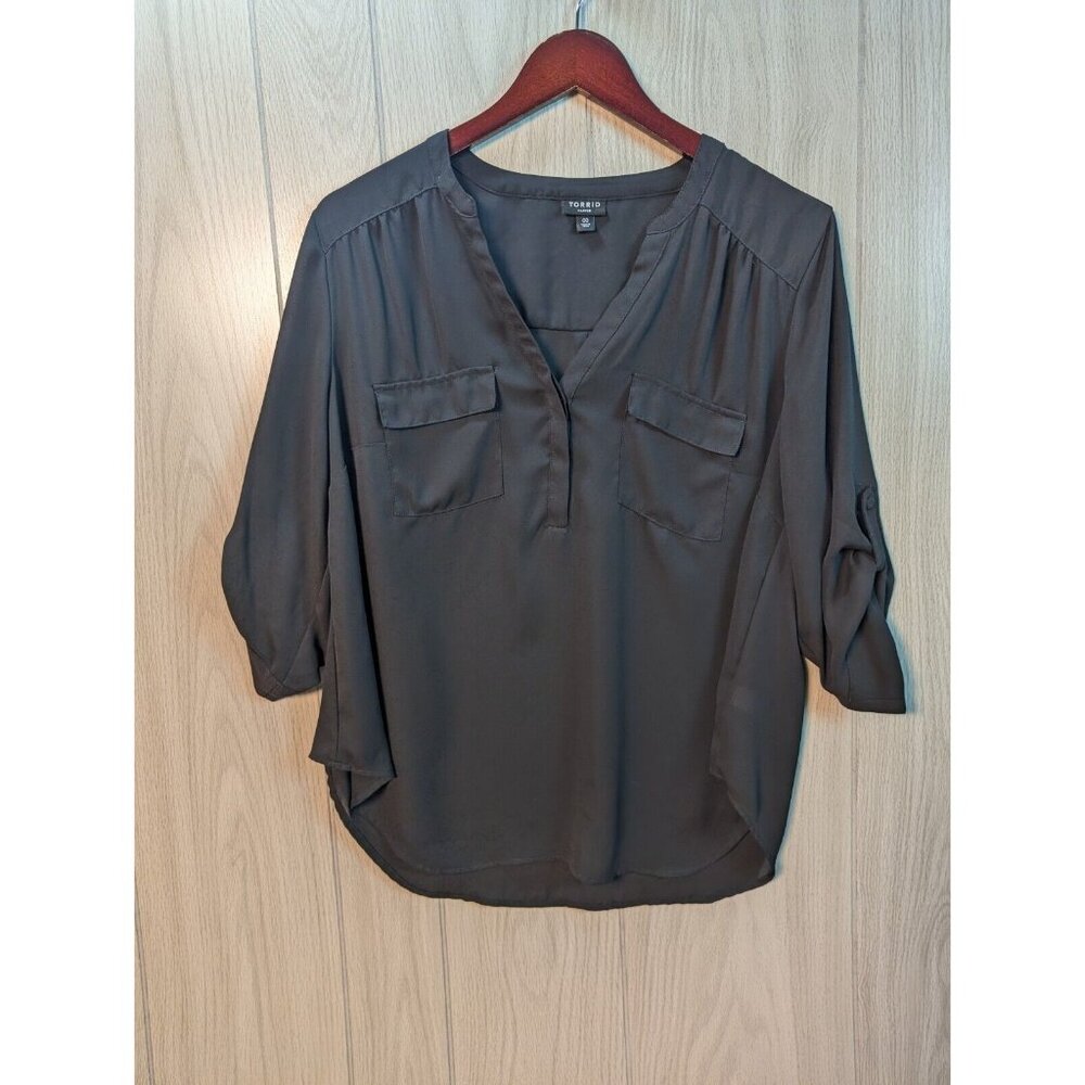 Torrid Harper Georgette Pullover 3/4 Sleeve Blouse Womens 00X Black
